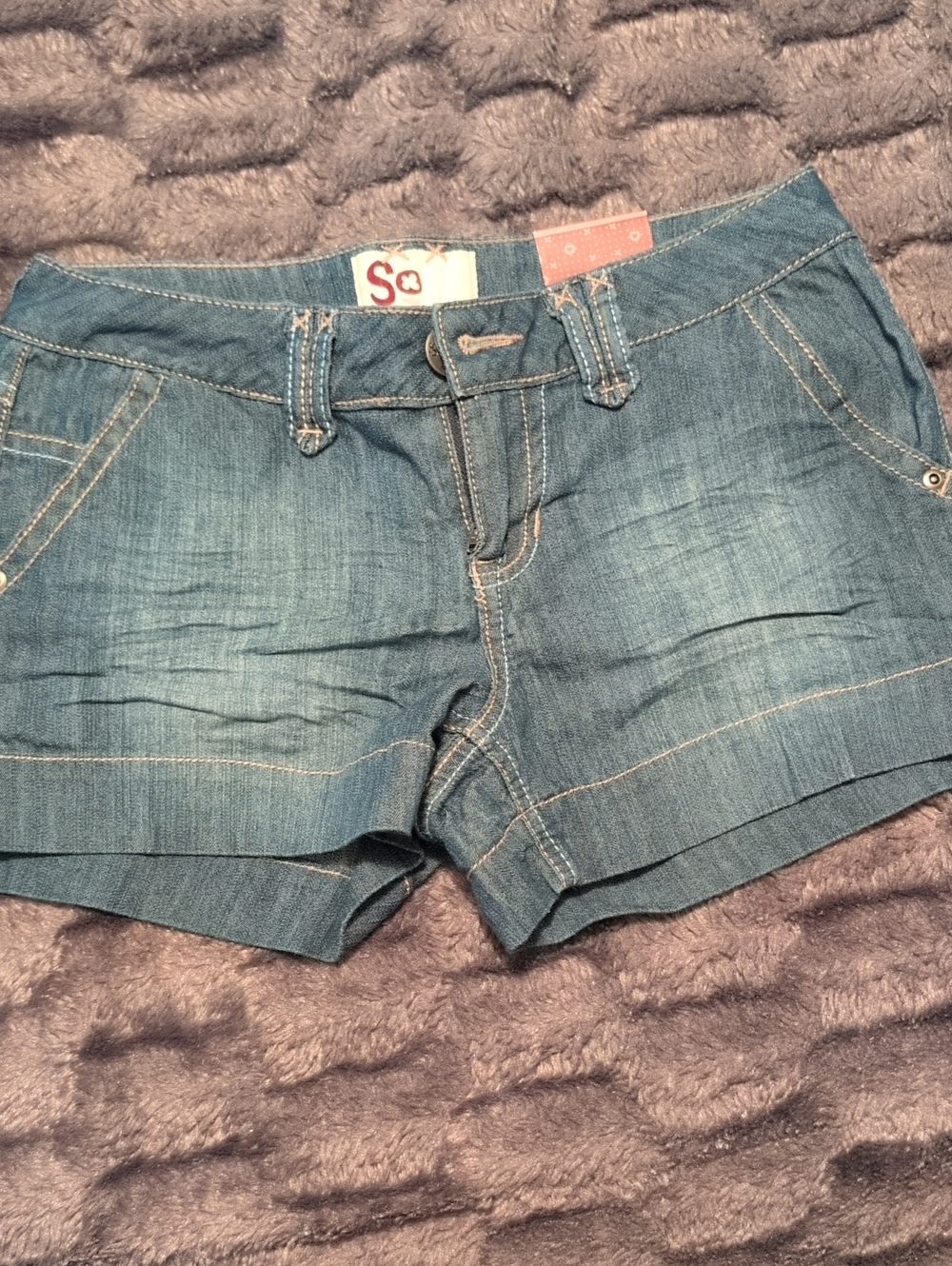SO Women's Mid-Blue Denim Shortie Shorts